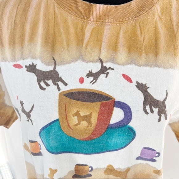 Branning Vintage Tie Dyed Hand-Stenciled Coffee Cups & Dogs T-Shirt Size Medium - Picture 2 of 16